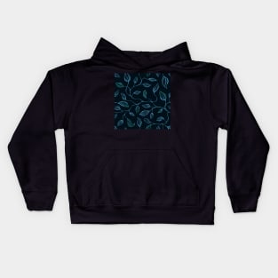 Blue Leaves on dark background Kids Hoodie